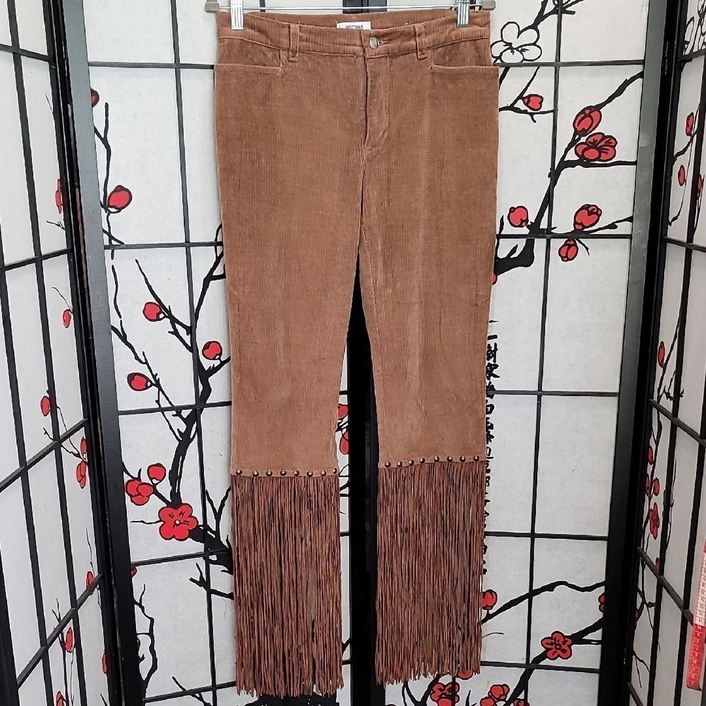 Moschino Tan Corduroy Fringed and Studded Wild West Cowboy Pants